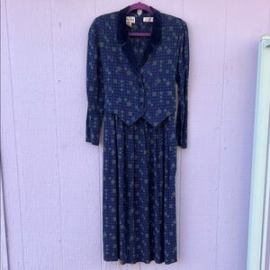 Vintage Karin Stevens Green and Blue Patterned Dress